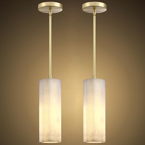2 Pack 1 Light Hanging Kitchen Island Natural Polyhedral Alabaster Marble Pendant Ceiling Light Fixture,Modern Industrial Farmhouse Light Gold Finish Over Sink Restaurant bar Corridor - color: Gold 3.6" Round Marble, size: 2 Pack