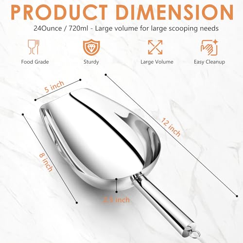 TeamFar Ice Scoop, 24oz Stainless Steel Big Large Food Scoop - size: 24 oz