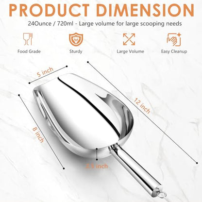 TeamFar Ice Scoop 24 oz, Stainless Steel Big Large Scoop, for Sweet Food Popcorn Flour, Healthy & Heavy Duty - Dishwasher Safe (Pack of 2) - size: 24 oz (Pack of 2)