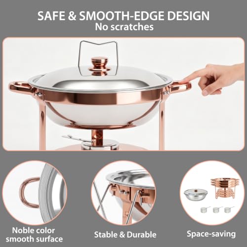 4-Pack Rose Gold Chafing Dishes for Buffet – 6QT 304 Stainless Steel Complete Food Warmer Set with Lids, Water Pans & Fuel Holders, Ideal for Weddings, Parties & Events - color: Rose Gold