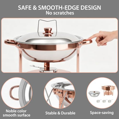 4-Pack Rose Gold Chafing Dishes for Buffet – 6QT 304 Stainless Steel Complete Food Warmer Set with Lids, Water Pans & Fuel Holders, Ideal for Weddings, Parties & Events - color: Rose Gold