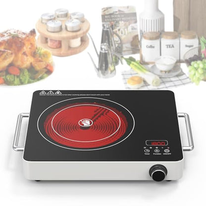 VBGK Electric Cooktop, 110V Touch and KnobElectric Stove Top, 1800W Single Burner WithHandle, 9 Power Levels, Kids Safety Lock & 4HTimer, Portable, Black - size: portable cooktop
