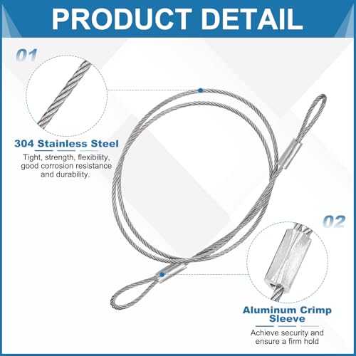 PATIKIL 1.5mmD x 20" L Outdoor Travel Security Cable, 5PCS 304 Stainless Steel Safety Wire Rope Luggage Anti-Theft Cable with Loop Ends for Bike Motorcycle Home Decoration, Silver - size: 0.06 in D x 20 in L