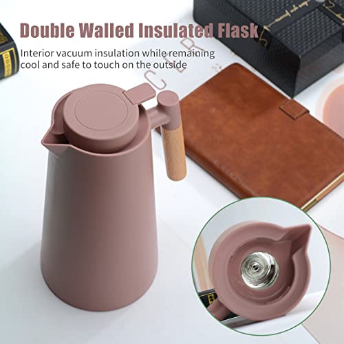 1L Thermal Carafe Double Walled Vacuum Coffee Pot Thermal Pot with Wood Handle Water Kettle Insulated Flask Tea Carafe Keeping Hot Cold (Coffee) - color: Coffee