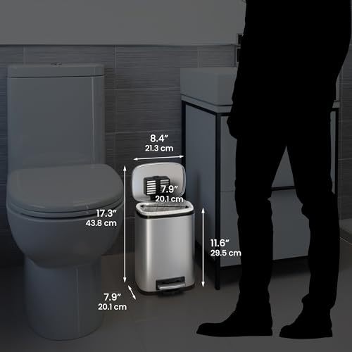 iTouchless SoftStep Combo Pack 13.2 & 1.32 Gallon Kitchen and Bathroom Trash Cans with Odor Filter & Inner Bucket, Stainless Steel Pedal Recycle Garbage Bins for Home & Office Soft and Quiet Lid Close