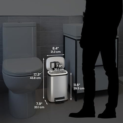 iTouchless SoftStep Combo Pack 13.2 & 1.32 Gallon Kitchen and Bathroom Trash Cans with Odor Filter & Inner Bucket, Stainless Steel Pedal Recycle Garbage Bins for Home & Office Soft and Quiet Lid Close