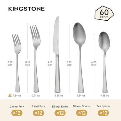 18/10 Flatware set for 12, 60 Piece Matte Stainless Steel Silverware Set - color: Matte Silver, size: 60-Piece