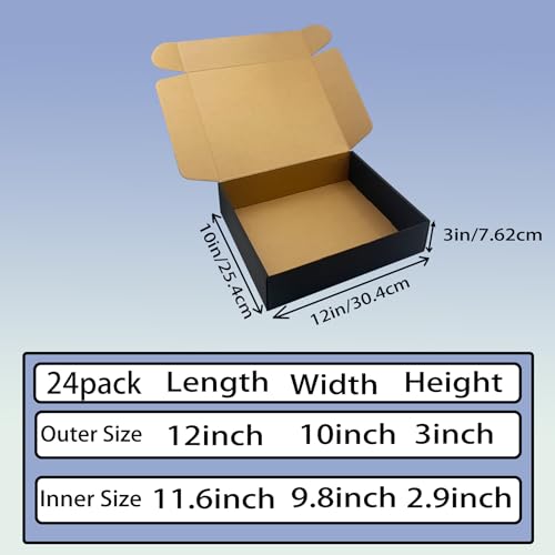 20 Pack 12x10x3 inch Black Shipping Boxes, Corrugated Cardboard Mailer Box - size: 12x10x3 Inches-20pack