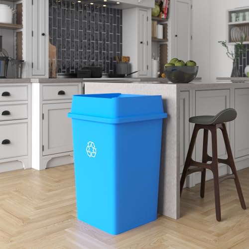 35 Gallon Blue Square Commercial Trash Garbage Can with Lid | Outdoor Office Restaurant School Kitchen - color: Blue, size: 35 Gallon, style: Trash Can with Lid