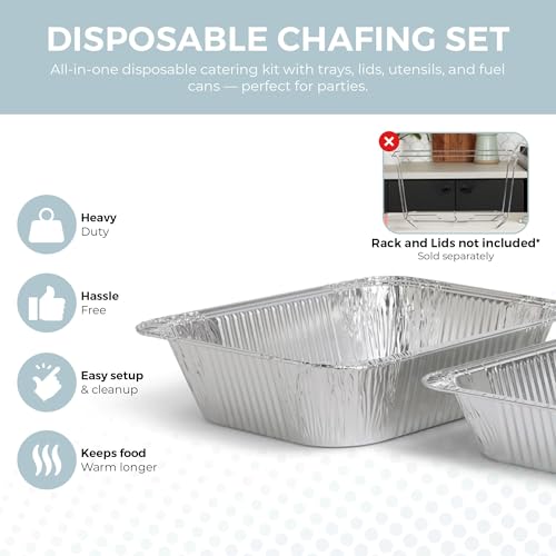 Alpha Living 6 Pack Refill Kit - Disposable Chafing Dish Buffet Set, Welded Body Food Warmers for Parties, Fuel Cans, Half Size Pans, Warming Trays - size: Refill Kit (No Racks)