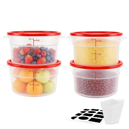 Round Food Storage Containers with Lids, 4 Sets,PA-Free Plastic Canisters for Kitchen Pantry, Stackable Organization Bulk Dry Food Containers (Red, 2QT-4pack) - size: 2QT-4pack