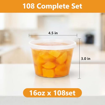 NESCCI 108 Sets (216-Piece) Deli Containers with Lids,16oz X 108 Set Each - size: 16oz X 108 Set