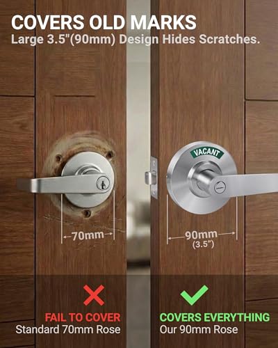 Commercial Privacy Indicator Door Lock, Heavy Duty Satin Chrome Bathroom Handle with 90mm Large Rose (Covers Old Holes) - ANSI Grade 2 Restroom Lever for Office, Medical & Gym (Satin Chrome) - color: Satin Chrome
