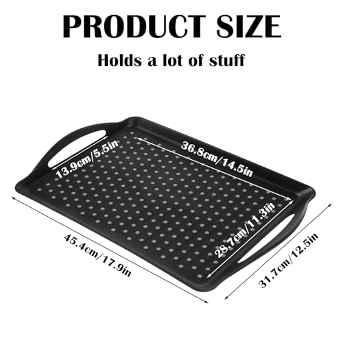 2 Pcs Large Non Slip Serving Tray with Handles, 17.9 x 12.5 Inches - color: Black