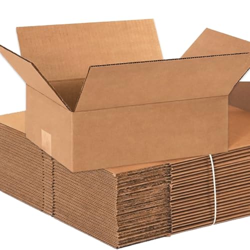 Flat Corrugated Shipping Boxes 12"L x 9"W x 4"H | Single-Wall Kraft Boxes for Shoes, Moving, Packing and Storage (25-Pack) - size: 12x9x4