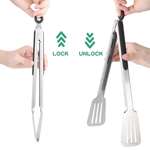 Tongs for Cooking, Set of 2 Metal Spatula Tongs for Grilling, Black - color: Black