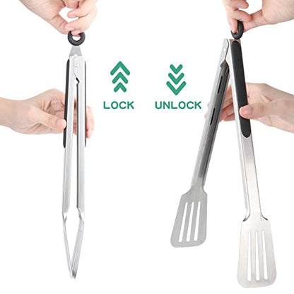 Tongs for Cooking, Set of 2 Metal Spatula Tongs for Grilling, Black - color: Black