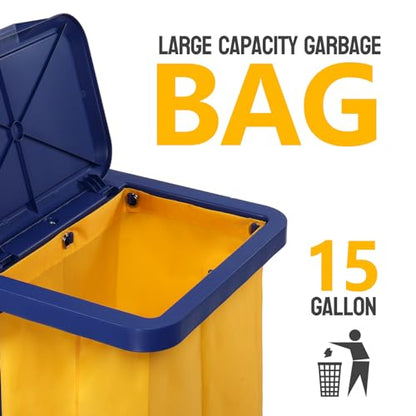 TUFFIOM Commercial Traditional Cleaning 3-Shelf Janitorial Cart, 500 Lbs Capacity Housekeeping Cart, Wheeled with Yellow VinylBag and Cover w Lid, Blue, - color: Blue