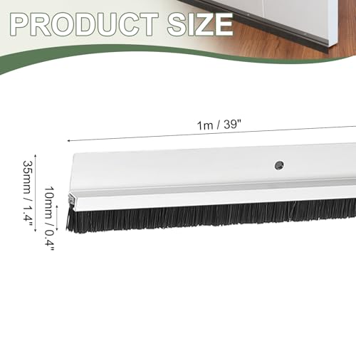 Door Sweep Aluminum Alloy Brush Sweeps, 0.4 Inch Black PP Brush 39"L x 1.4"W Fit for Gaps of Door Bottom - H-Shape Holder (Silver) - color: Silver, size: 0.4 Inch