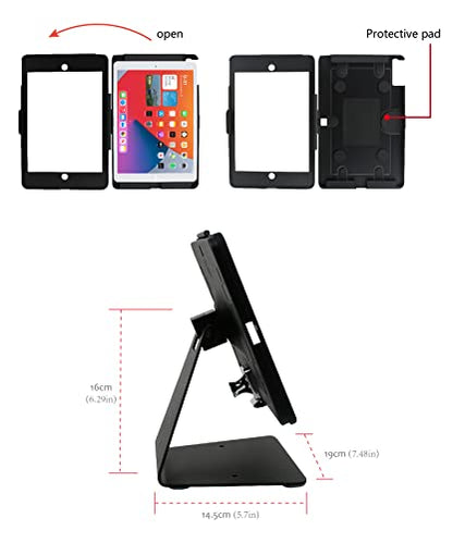 Desktop Anti-Theft Security Kiosk Stand Holder Enclosure for iPad 10.2-Inch (9th Gen.2021,8th Gen.2020,7th Gen.2019),with Lock and Key,Flip &360°Rotating Horizontal or Vertical Design(Black) - color: Black