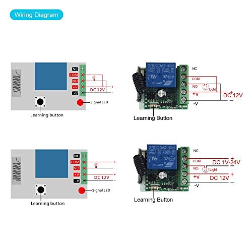 QIACHIP DC 12V 1CH 433Mhz RF Wireless Relay Remote Control Light Momentary Switch Transmitter with Receiver (1 Relay) - color: KR1201B_1