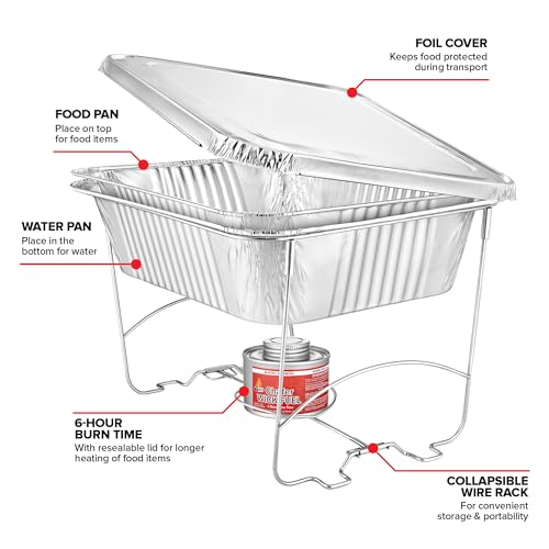 Complete Chafing Dish Buffet Set (39pc) Disposable Catering Supplies- Includes Serving Utensils, 6hr Fuel cans, 6 Half Size Chafing Pans & Wire Racks- Premium Party Food Warmer Trays