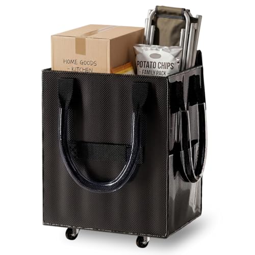 Reusable Grocery Bag on Wheel, Foldable Shopping Cart with Wheels, Can Carry up to 67 Pounds, Suitable for Groceries, Laundry, Camping and Moving. (Black - Large) - color: Black - Large