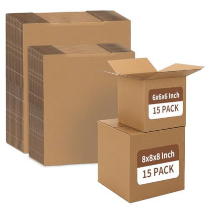 ZBEIVAN Shipping Boxes Mailers Assorted Sizes 8x8x8, 6x6x6 inches Corrugated Cardboard Small Packing Kraft Moving Mailing Box, Pack of 30 - size: 8X8X8&6X6X6 inch