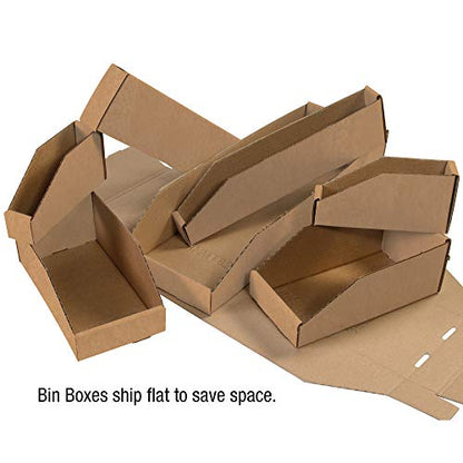 Top Pack Supply Open Top Bin Boxes, 4" x 12" x 4 1/2", Kraft (Pack of 50)