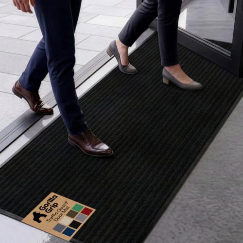 GORILLA GRIP Traffic Guard Indoor Outdoor Heavy Duty Door Mat, 59x24 Black - color: Black, size: 59" X 24"