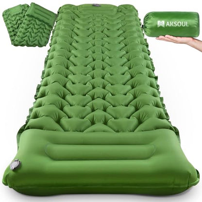 AKSOUL Self Inflating Sleeping Pad: Camping Inflatable Single Bed Air Mattress - Lightweight Sleep Mats - Compact Ultralight Pad for Camp Hiking Travel - 10CM - Green - color: Grass Green