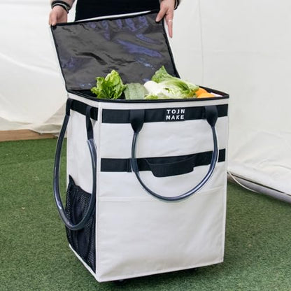 Reusable Grocery Bag with Wheels, Large Beige Rolling Tote - color: Beige, size: Large