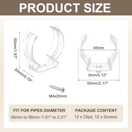 MECCANIXITY T16 U Clips Holder Bracket Fluorescent Tube Light Fixture Plastic Pipe Clamps with Screws for LED Bulbs Ceiling Lamp, Clear, Pack of 12 - size: T16