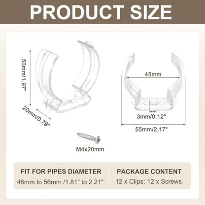 MECCANIXITY T16 U Clips Holder Bracket Fluorescent Tube Light Fixture Plastic Pipe Clamps with Screws for LED Bulbs Ceiling Lamp, Clear, Pack of 12 - size: T16