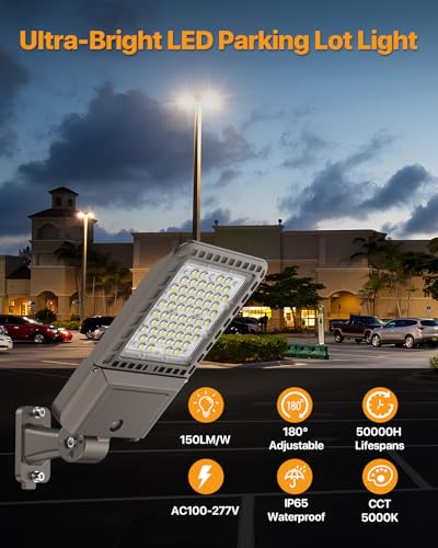 200W Parking Lot Lights: 30,000LM, 150LM/W 5000K Arm Mount 2Pack - color: Adjustable Arm Mount 200W 2P