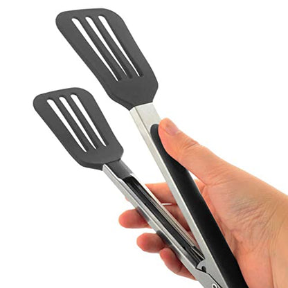 3 PCS Stainless Steel & Silicone Cooking Tongs Set (7", 9", 12") - color: Black, size: 7 & 9 & 12 inch
