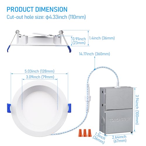 TORCHSTAR 8-Pack 5CCT 4 Inch Slim LED Recessed Lights, Anti-Glare, Aluminum - size: 4 inch