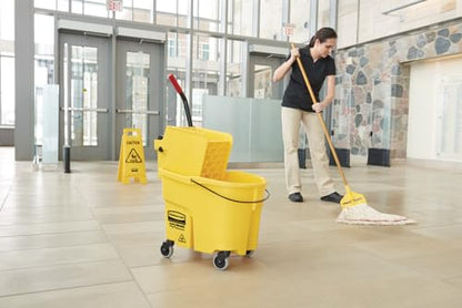 Rubbermaid Commercial Products WaveBrake 26QT Side-Press Mop Bucket, Yellow - size: 26 Qt.