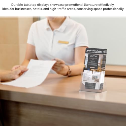 Marketing Holders 2 Pack 4.25" Brochure Holder Countertop Holds Rack Cards Tri Fold Ad Pamphlet Caddy for Waiting Rooms Gyms and Retail Shops Clear Acrylic