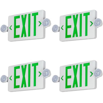 Green LED Exit Sign Emergency Light Combo UL, 4 Pack - color: White Housing+Green Letter+Light, size: 4 Pack