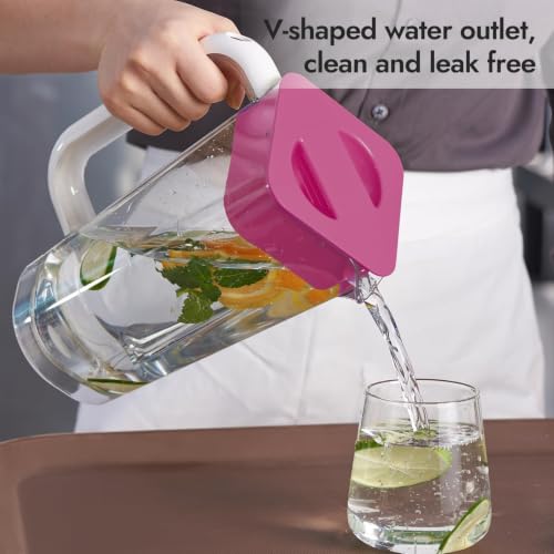 CURTA 2 Pack 2 Liters/68 oz Plastic Pitcher with Lid & Handle for Kitchen,ICED JUICE and Coffee Carafe Beverage Serveware, Acrylic Water Jug for Hot/Cold Drinks&lemonade - color: Red & Red