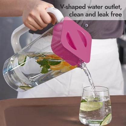 CURTA 2 Pack 2 Liters/68 oz Plastic Pitcher with Lid & Handle for Kitchen,ICED JUICE and Coffee Carafe Beverage Serveware, Acrylic Water Jug for Hot/Cold Drinks&lemonade - color: Red & Red