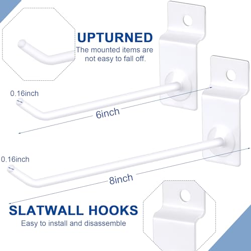 Moxweyeni 100 Slatwall Hooks Display Panel, White, 6 and 8 Inch - color: White, size: 6 and 8 Inch