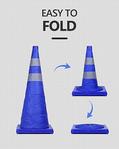 BATTIFE 4 Pack 28 Inch Collapsible Traffic Cones, Blue Safety Cones - color: Blue, size: 28inch