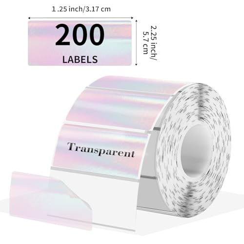 Transparent Thermal Labels Stickers, 2.25 x 1.25 Inch Clear Thermal Labels, Transparent Holographic Pink Direct Thermals Label, Perforation Line Design- 200 Sheets - color: Transparent Pink, size: 2.25"x1.25"