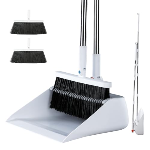 MOPALL Broom with Dustpan Combo Set Collapsible Standing Inc 2 Broom Heads - color: White