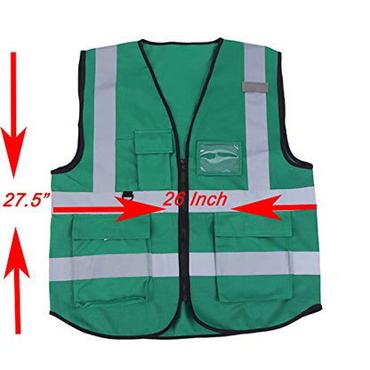 zojo High Visibility Reflective Safety Vest with Multi Pockets 10 Pack Bulk - color: Green, size: XX-Large