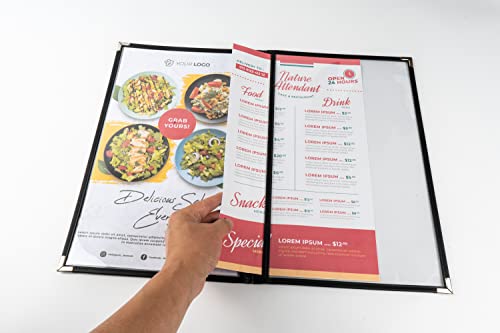 Menu Covers, Double Pages, 8.5" x 14" Legal Size, Black, Pack of 6
