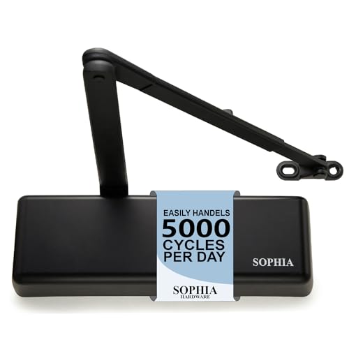 SOPHIA Commercial Door Closer Heavy Duty, Automatic Door Closer, ADA Compliant & UL Listed, Door Hydraulic Closer, Delayed Action, Adjustable Spring Size 1-6 for Heavy Traffic, Grade 1, Matte Black - size: Size 1-6 Matte Black