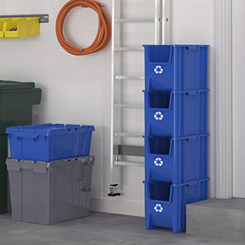 READYSPACE Commercial Industrial Heavy Duty Stackable Open-Front Recycling Bin Box Containers, 7 Gallon, 4 Pack, Blue - size: 7 Gallon, 4 Pack